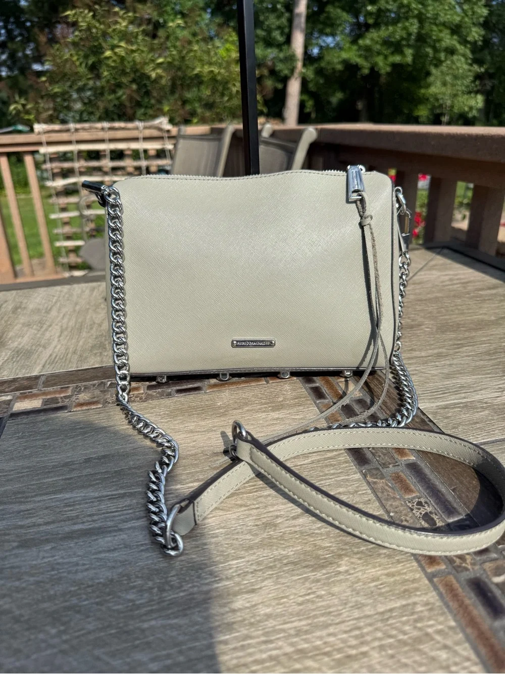 EUC Rebecca Minkoff Avery_ Saffiano Leather Neutral Crossbody Bag